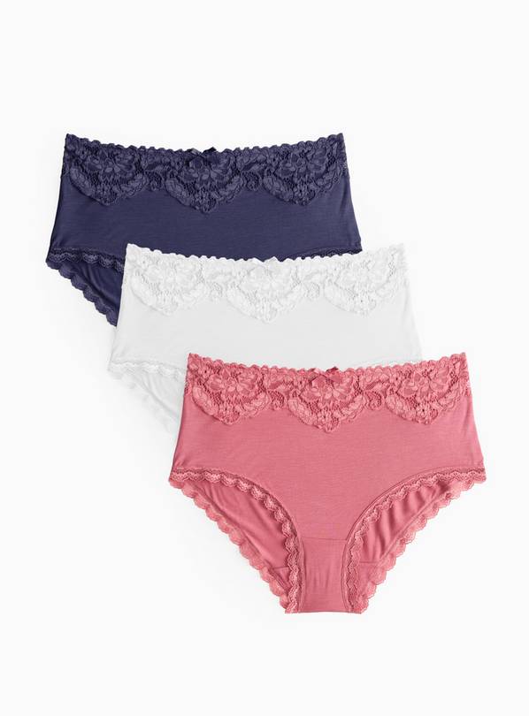 Plain Lace Detail Midi Knickers 3 Pack 8